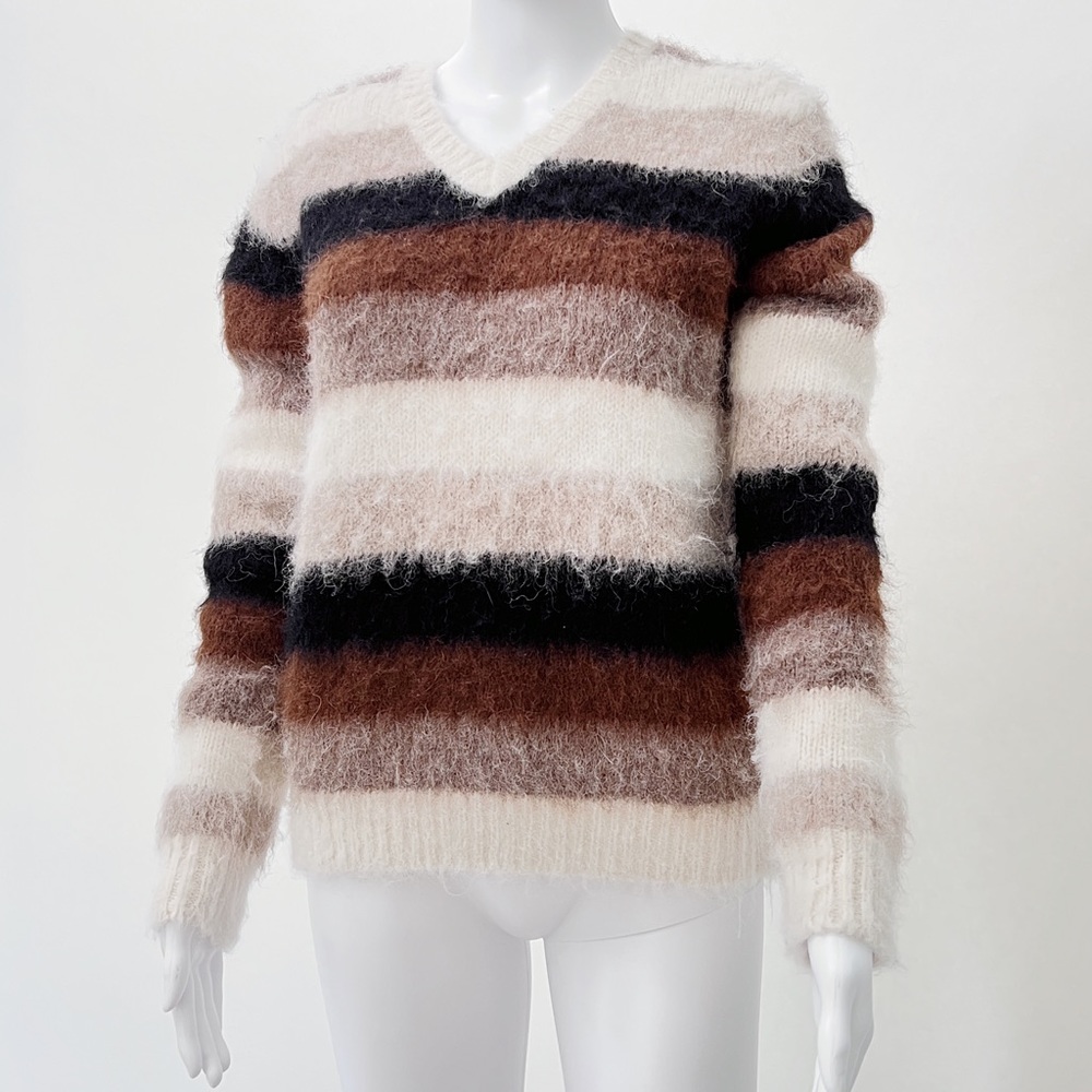 THEORY Women’s ALPACA Striped Brown Black Sweater ~ sz Small